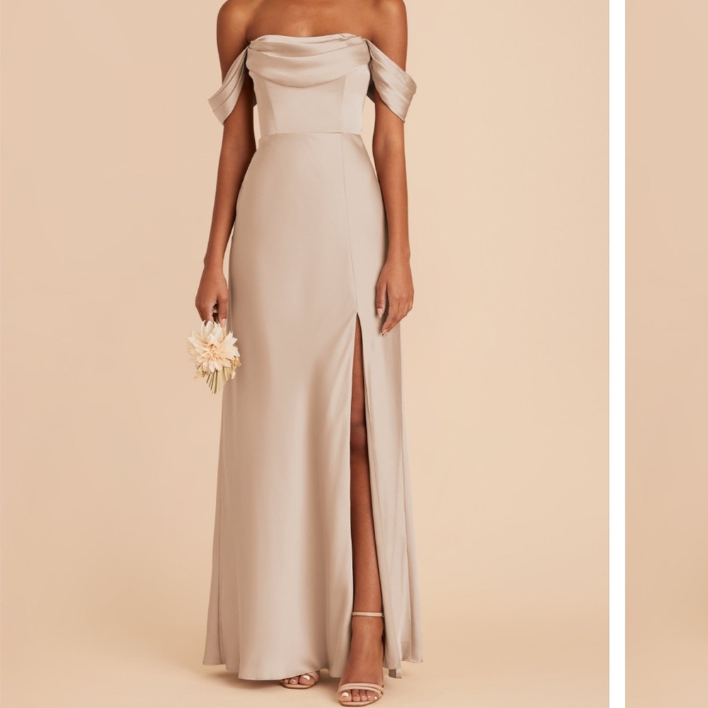 Elegant Off-Shoulder Taupe Evening Gown